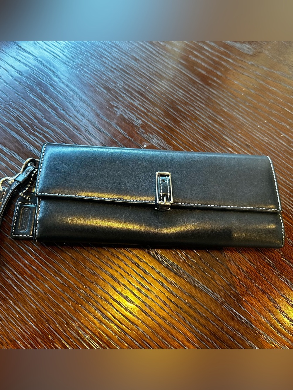 Vintage Coach Y2K Black Leather Slim Envelope Buckle Wristlet‎ Wallet